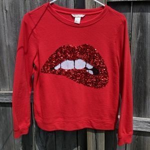 Hot lips red sequin sweatshirt. sz xs.